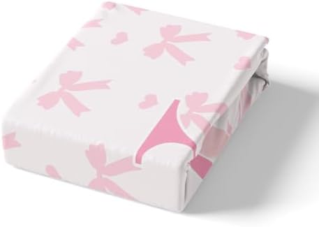 Manfei Pink Bow Queen Fitted Sheet Set with 2 Pillowcases