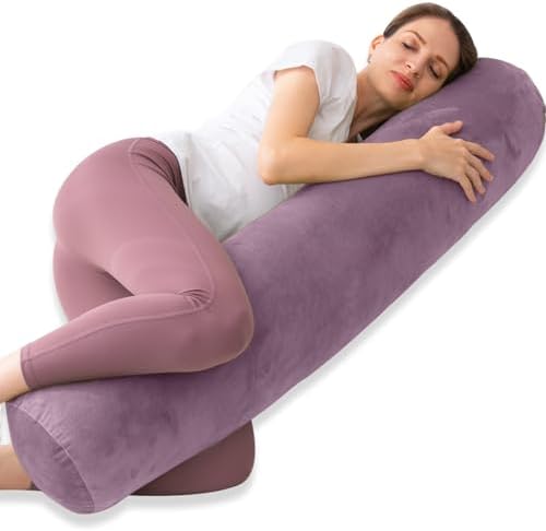 Long Body Pillow for Adults with Velvet Cover and Zip Closure