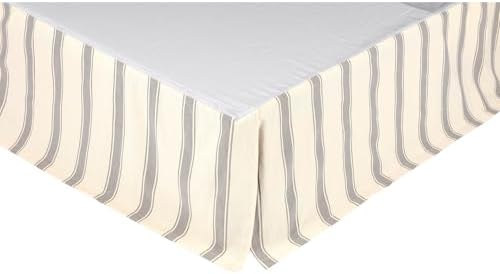 VHC Brands Grace Striped Cotton Farmhouse Bed Skirt Creme White