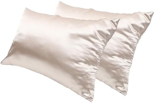 Cabilock 2pcs Silk Pillowcases Twin Size Beige Pillow Covers