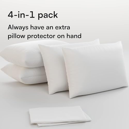 100 Cotton Pillow Protectors 4-Pack Zipper Standard Size