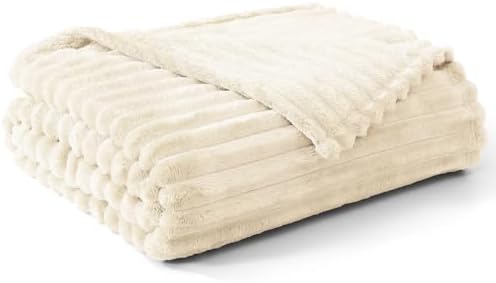 Geniospin Ivory Fleece Throw Blanket 60x80 Inches