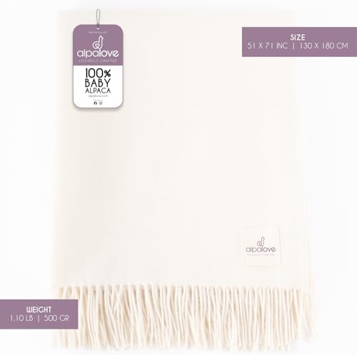 100 Baby Alpaca Throw Blanket White Natural Collection 51x71