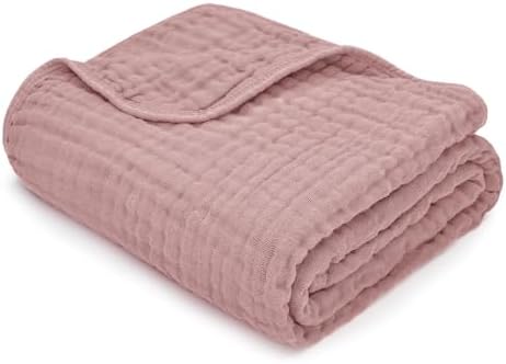 Comfy Cubs Muslin Baby Blanket - 6-Layer Soft Lightweight Mauve
