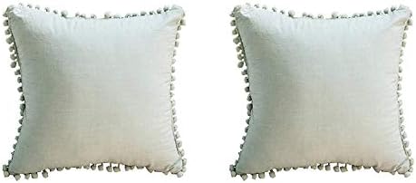 Meaning4 Pom Poms Cotton Throw Pillow Cases 26x26 Set of 2