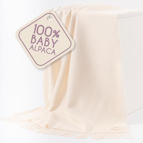 100 Baby Alpaca Throw Blanket White Natural Collection 51x71