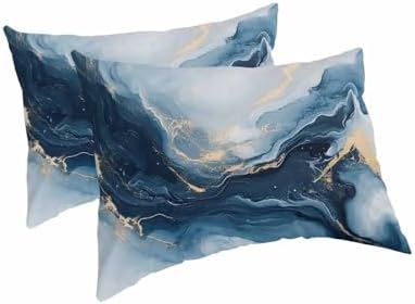 Navy Blue Marble Pillow Covers Set of 2