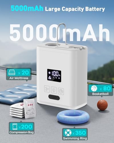 ZOPOM Mini Portable Electric Air Pump with 5000mAh Battery and LED Light