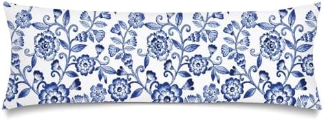 Blue and White Porcelain Floral Body Pillow Cover 20x54