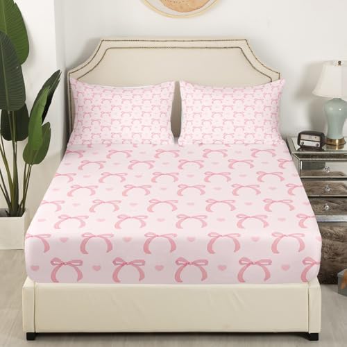 Castle Fairy Pink Bowknot Twin Sheet Set with Pillowcase