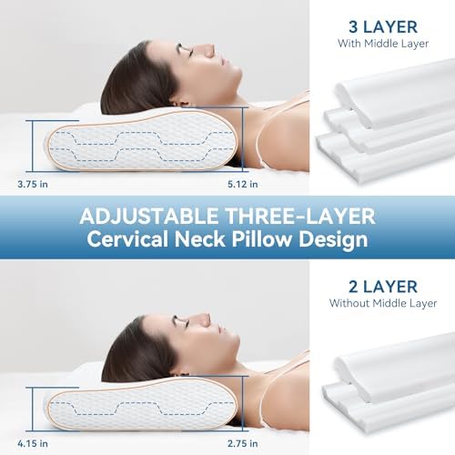 Zibroges Adjustable Cooling Memory Foam Pillow for Neck Pain Relief