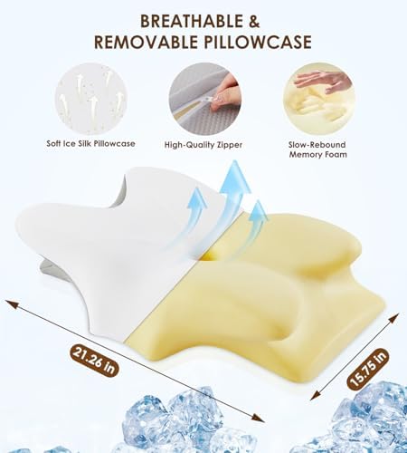 FAIORD Ergonomic Cervical Pillow with Cooling Memory Foam and Washable Case