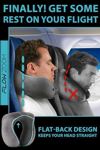 FLOWZOOM Memory Foam Travel Pillow Adjustable with 360 Support Grey