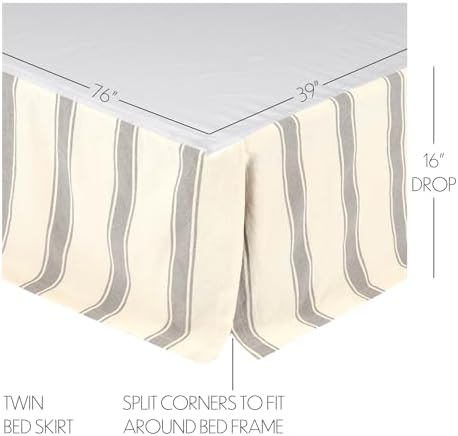 VHC Brands Grace Striped Cotton Farmhouse Bed Skirt Creme White
