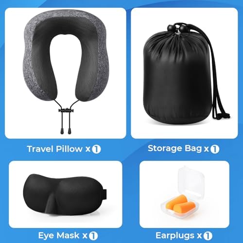 ExploreBliss Travel Pillow Set with Eye Mask Earplugs and Storage Bag