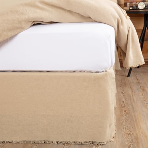 VHC Brands Burlap Fringed Bed Skirts Twin Size