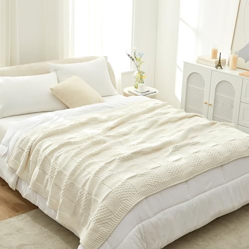 Amlie Home Checkered Chenille Throw Blanket 50x60 Ivory