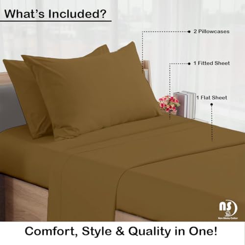 NON Sticky Cotton Premium Cot Sheet Set 4 Piece Taupe