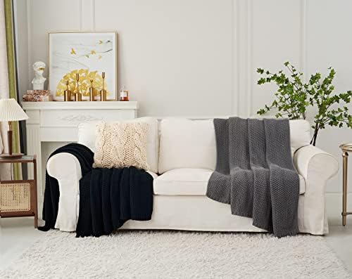 Longhui Chunky Cable Knit Throw Blanket Lightweight Grey 100 Organic Cotton