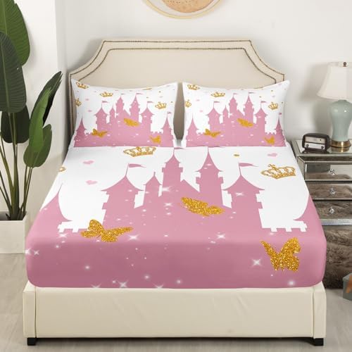 Castle Fairy Cartoon Pink Castle Sheet Set Twin Size 1