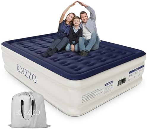 KNZZO Queen Air Mattress with Built-in Pump and Soft Flocked Top