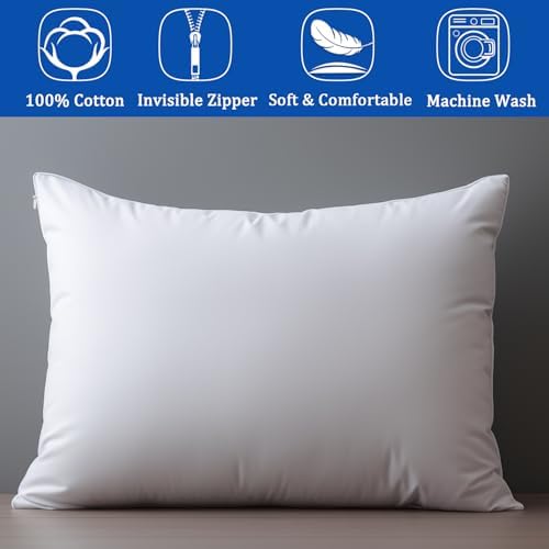 Precoco White Pillow Cases - 100 Cotton with Hidden Zipper