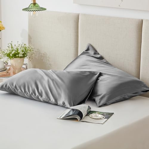 Loves cabin King Size Satin Pillowcase Set of 2 Dark Grey