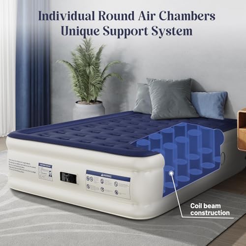 KNZZO Queen Air Mattress with Built-in Pump and Soft Flocked Top