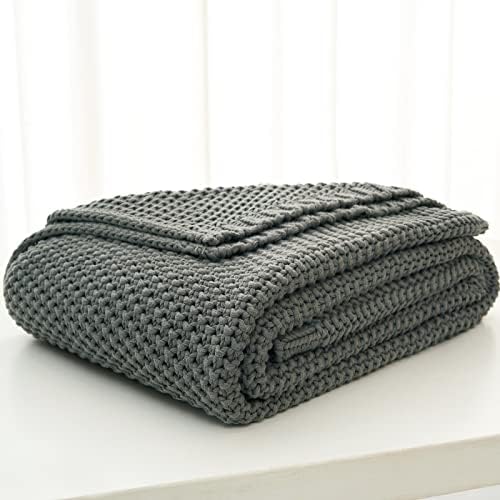 Longhui Chunky Cable Knit Throw Blanket Lightweight Grey 100 Organic Cotton