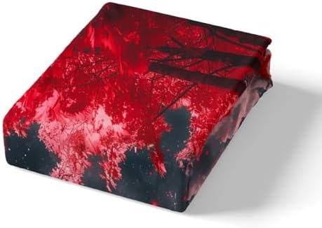 Homewish Red Trees Lake Cabin Decor Twin Fitted Sheet Set