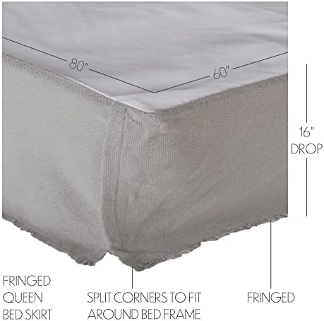 VHC Brands Burlap Dove Grey Fringed Queen Bed Skirt 60x80x17