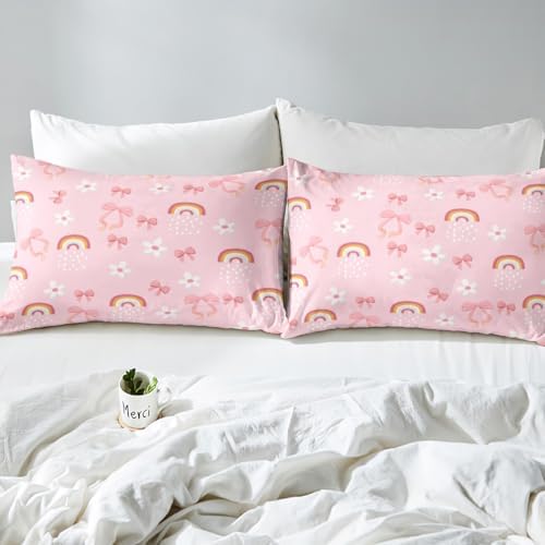 Castle Fairy Pink Bowknot Twin Sheet Set with Pillowcase 1
