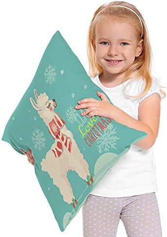 Cute Llama Throw Pillow Cover 18x18 Inch Red White Blue Christmas Striped Scarf