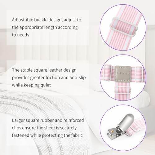 Febcraft 4 Pcs Adjustable Sheet Straps with PU Leather Clips 1