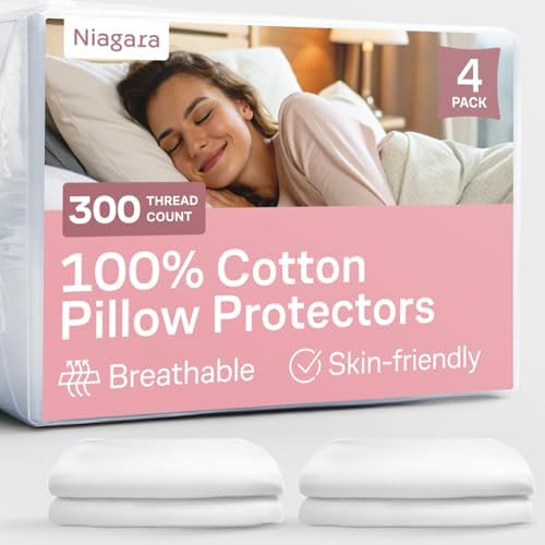 100 Cotton Pillow Protectors 4-Pack Zipper Standard Size