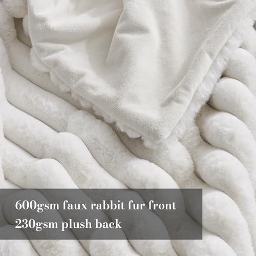 Amlie Home Faux Fur Throw Blanket Ivory 55x70