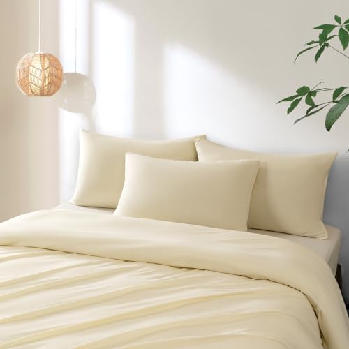 HAPPYMOON 2 Pack Cream Zippered Pillow Cases