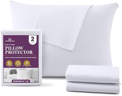 CirclesHome Pillow Protectors 2 Pack - 100 Cotton Standard Zippered