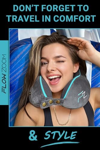 FLOWZOOM Memory Foam Travel Pillow Adjustable with 360 Support Grey