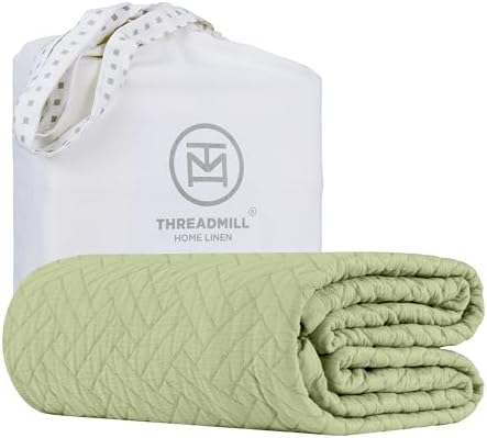 Threadmill Sage Green Cotton Blanket for Twin Bed