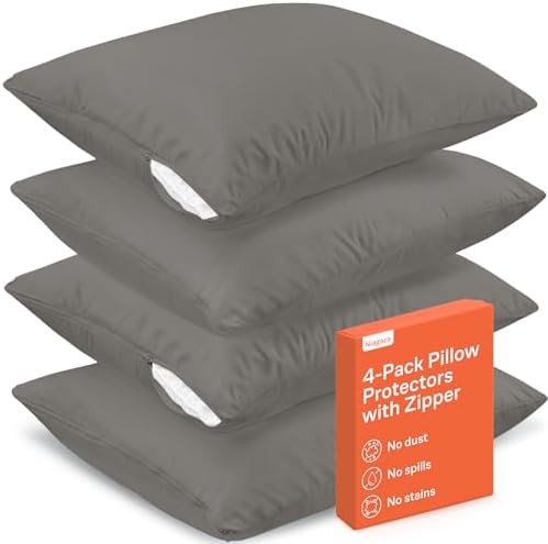 Ultra Soft Zipper Pillow Protectors - 4 Pack King Size