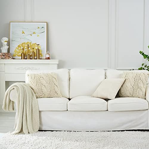 Longhui Bedding Chunky Cable Knit Throw Blanket Cream 60x80