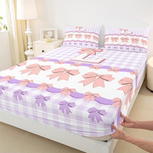 Castle Fairy Purple Checkered Mattress Protector Twin Size with Pillowcase
