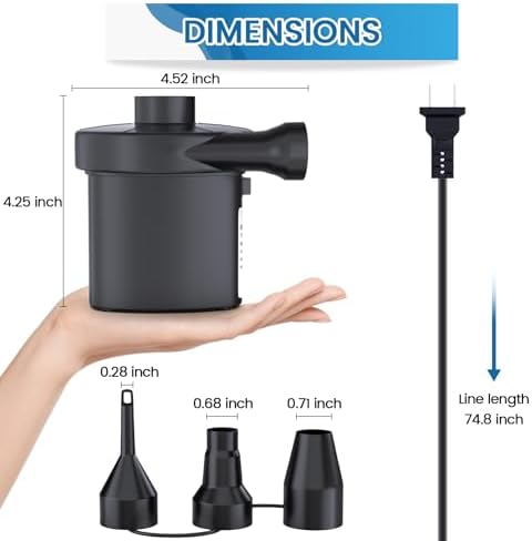 VANNPOOY Electric Air Pump for Inflatables 3 Nozzles 130W 058PSI