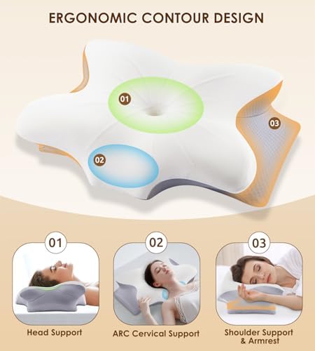 FAIORD Ergonomic Cervical Pillow with Cooling Memory Foam and Washable Case