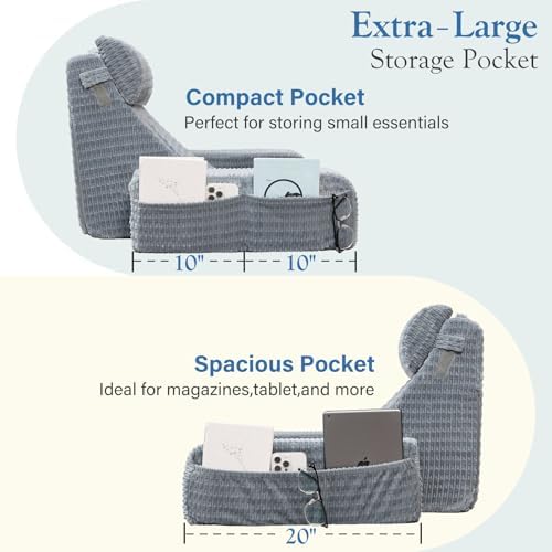 Selectico Reading Pillow for Bed with Arms and Pockets Grey