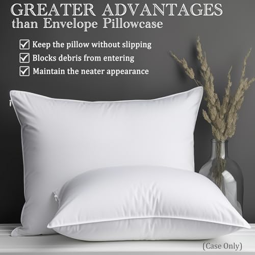 Precoco White Pillow Cases - 100 Cotton with Hidden Zipper