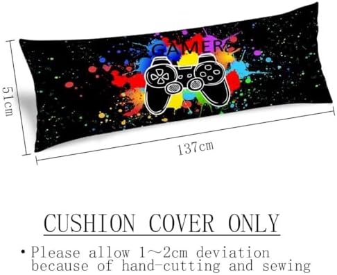 Game Controller Body Pillow Cover for Boys Gaming Pattern 20x54 Black