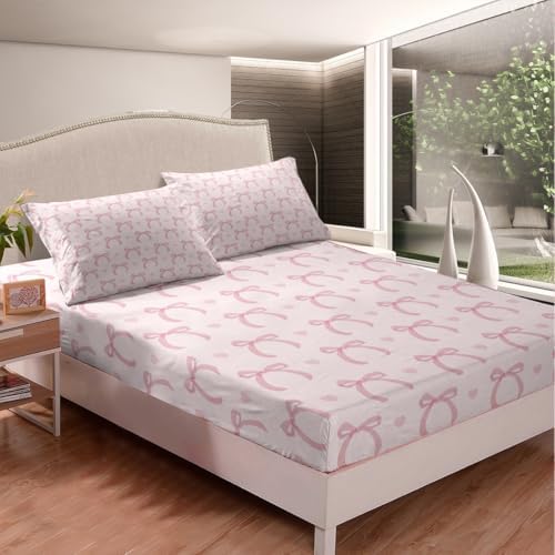 Castle Fairy Pink Bowknot Twin Sheet Set with Pillowcase