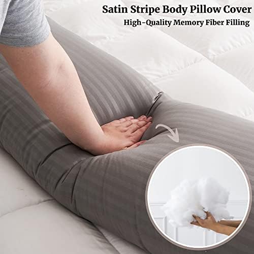 ELNIDO QUEEN Body Pillow with Dark Gray Stripe Cover